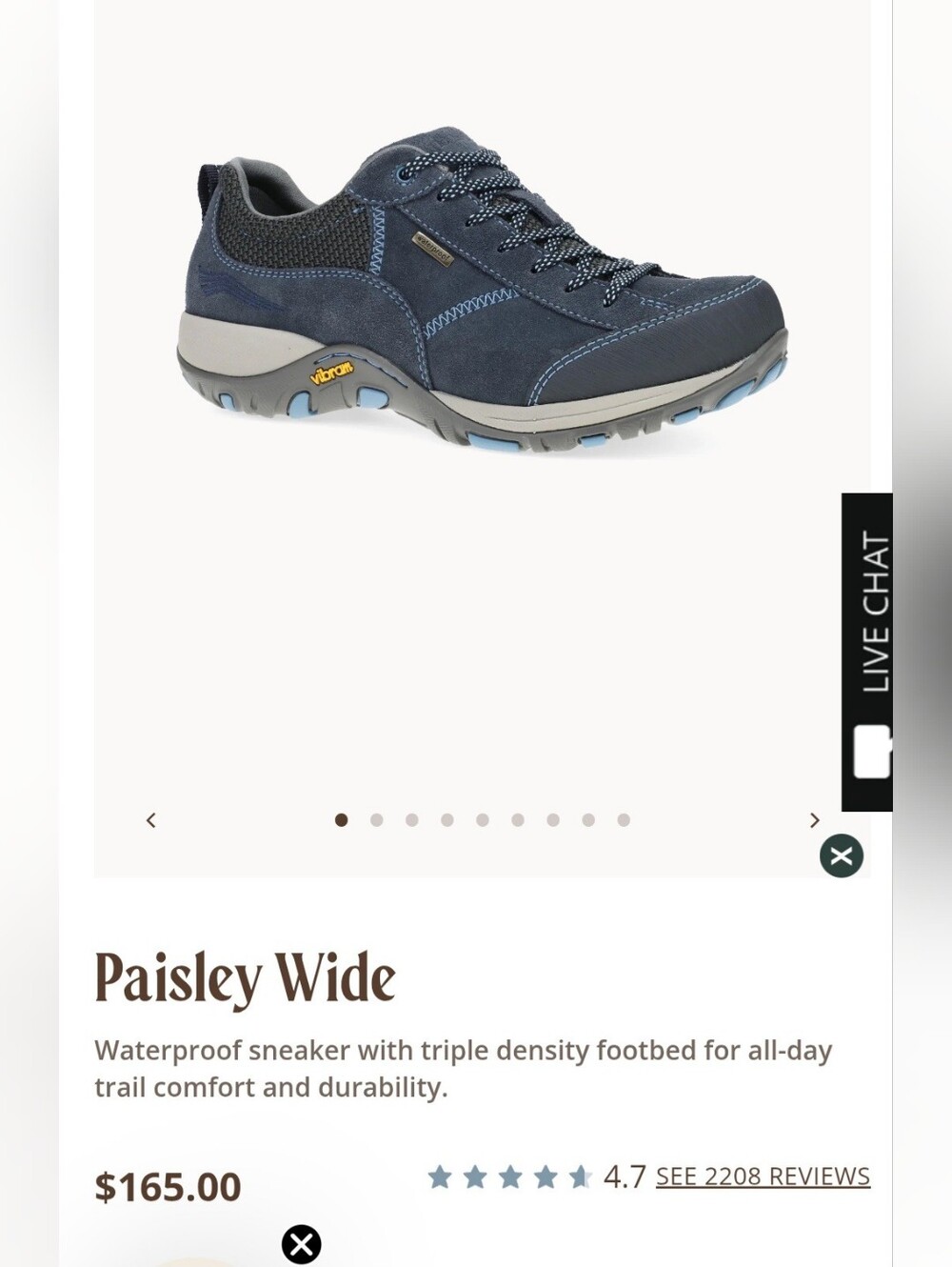 Dansko Paisley Wide Waterproof Womens Sneaker - Navy Leather 7 37